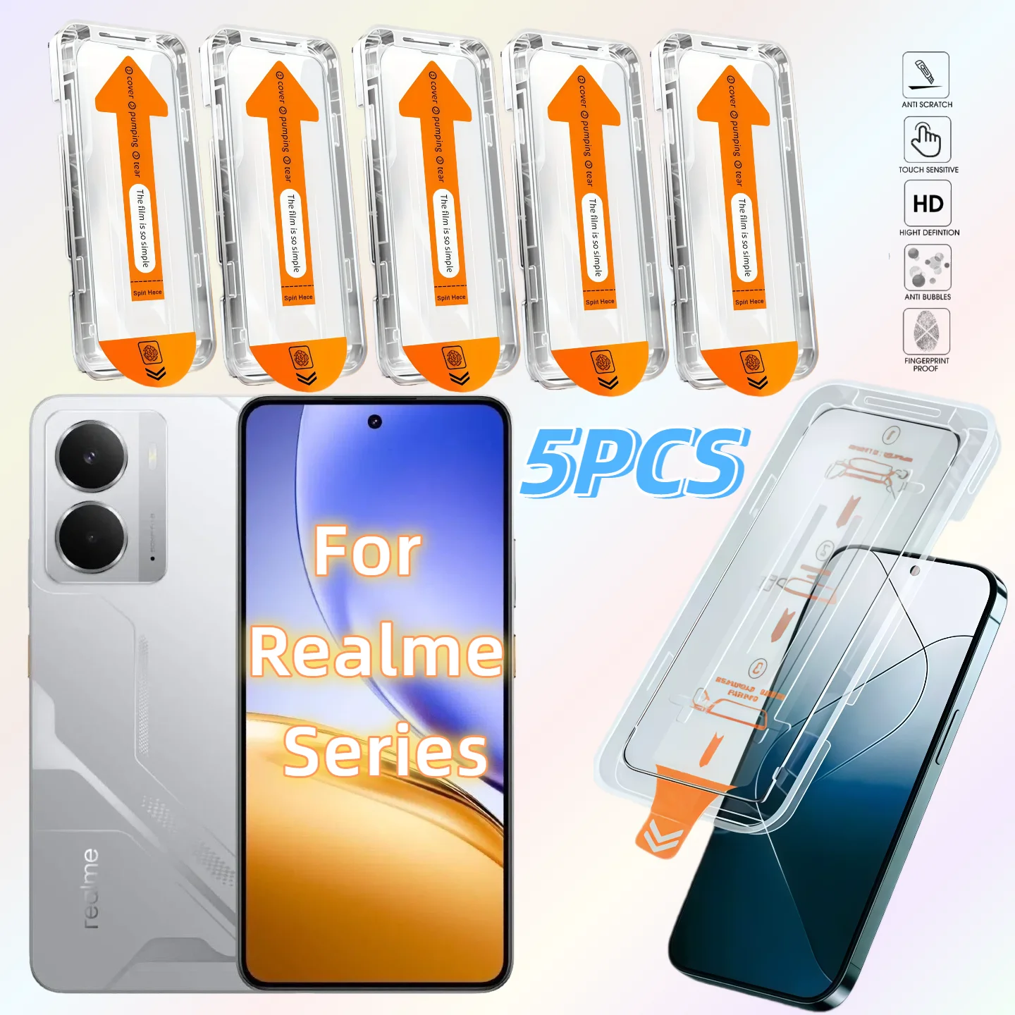 

5-Pack HD Tempered Glass Screen Protector for Realme 6/7/7Pro/8/8Pro/9Pro/10/12/14/12X/13Pro - 9H Hardness Easy Installation