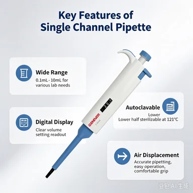 Adjustable Single Channel Micropipette 0.5-10μl 10-100μl 20-200μl Autoclavable Lab Pipettor Air Displacement
