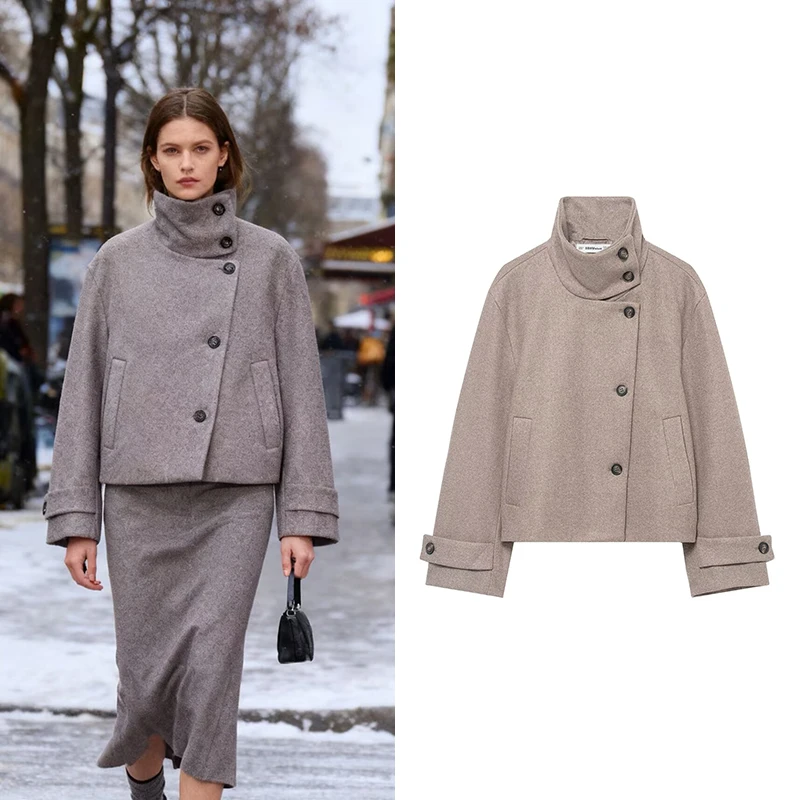 

Женские куртки, пальто, осенне-зимняя мода, пальто с воротником-стойкой и длинными рукавами, винтажная женская верхняя одежда, шикарные топы