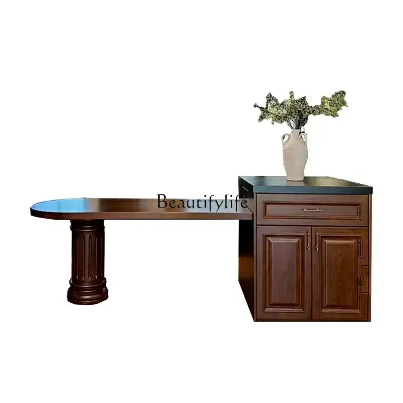 

ls 27 American retro solid wood island dining table French living room household oval bar table Chinese antique villa dining tab