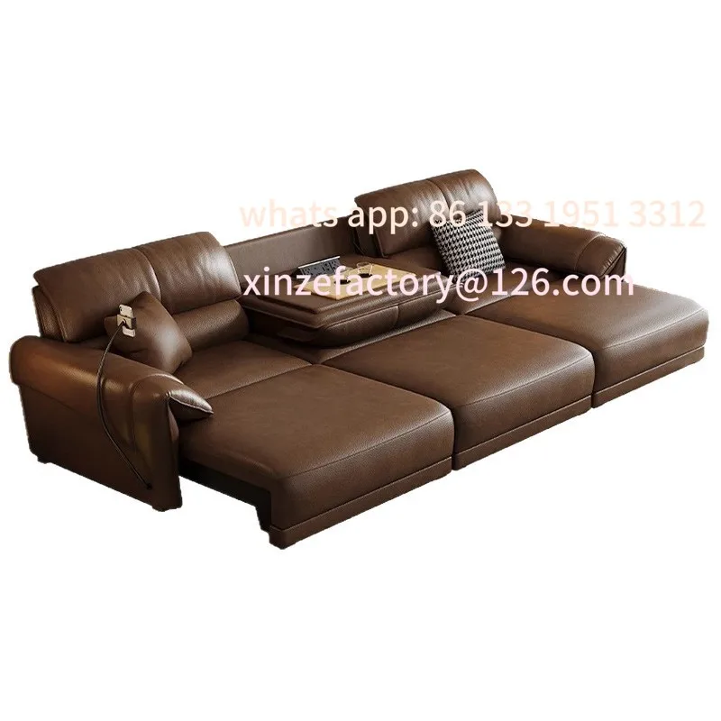 

Customizable leather electric sofa Italian folding sofa bed first layer cowhide electric multi-functional modern simple living r