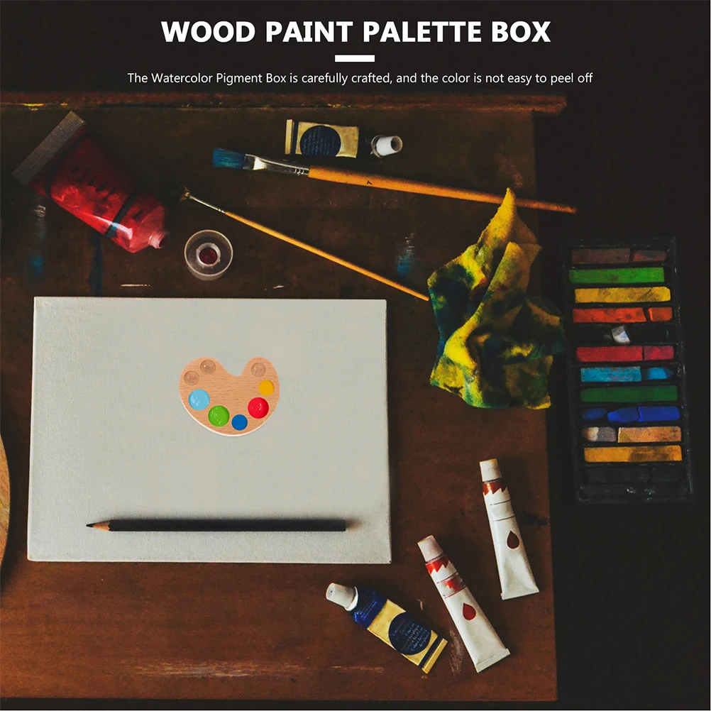 

2pcs Wooden Watercolor Small Paint Palette Trays Artists Students Kids Oil Acrylic Color Mixing Lightweight Foldable