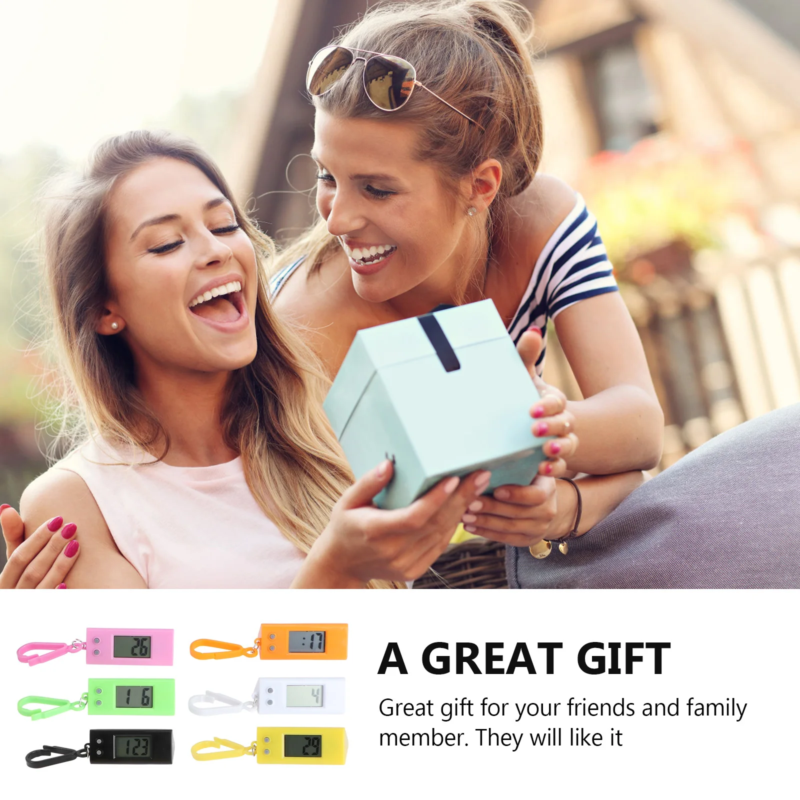 6Pcs Student Digital Watch Key Ring Lightweight Portable Electronic Timepiece with Clear Display for Daily Use Hanging Watch