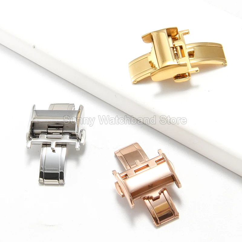 316L Stainless Steel Butterfly Deployment Clasp Silver Golden Rose for Longines Master Flagship Watchband Folding Buckle