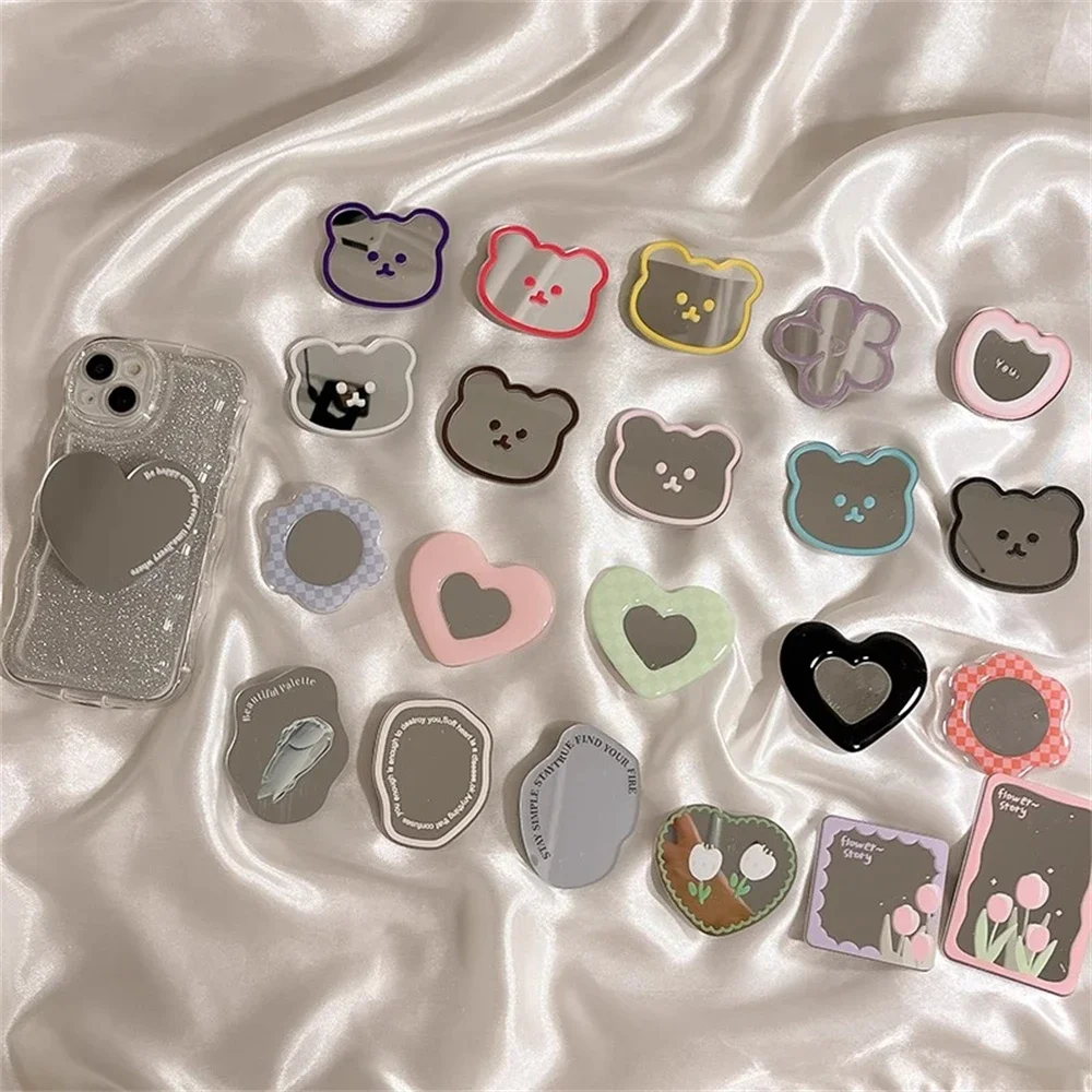 Cosmetic Love Heart Make Up Mirror Bracket Phone Grip Tok Griptok Korea Holder Ring for IPhone 15 Accessories Phone Stand Holder