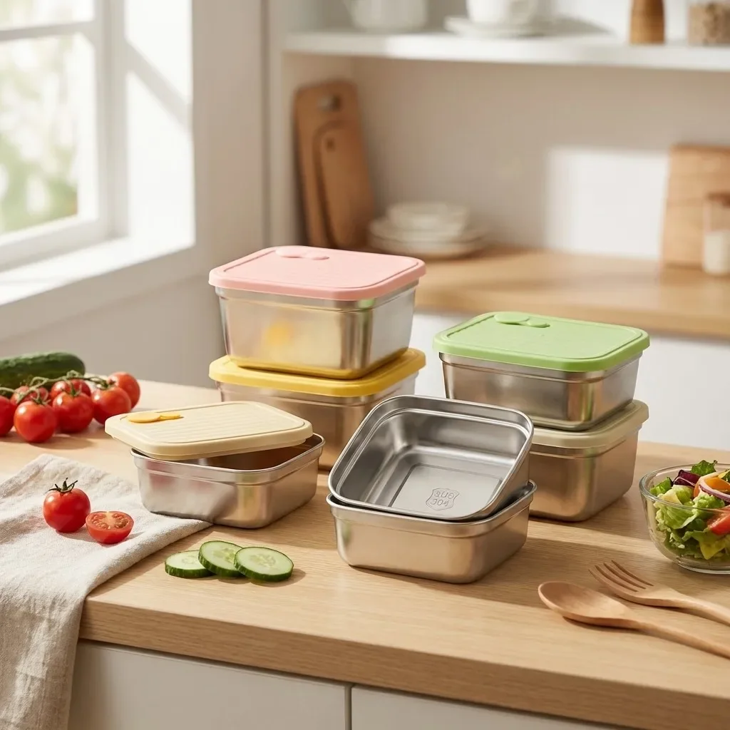 Stackable Leak Proof Food Container 1/2 Grids 304 Stainless Steel Lunch Box Refrigerator Sealed Fresh-keeping Box Microwave Safe