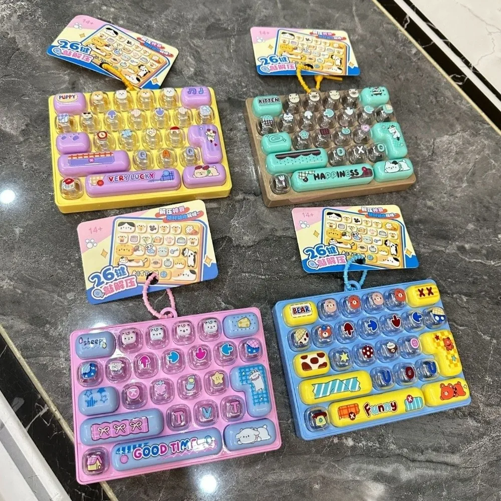 Press-Type 26 Key Keyboard Keychain Clear Key Sounds Clickable Keys Mechanical Fidget Keyboard Plastic Sensory