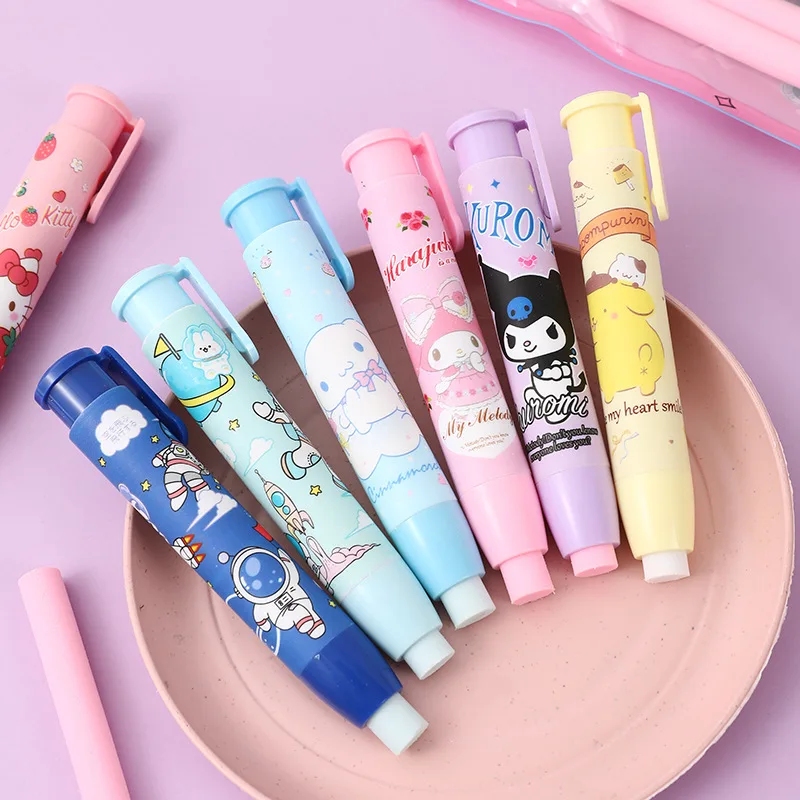 Sanrio Eraser My Melody Kuromi Cinnamoroll Pochacco Bagged Cute Pattern Pen Type Retractable Children Student Pencil Eraser Gift