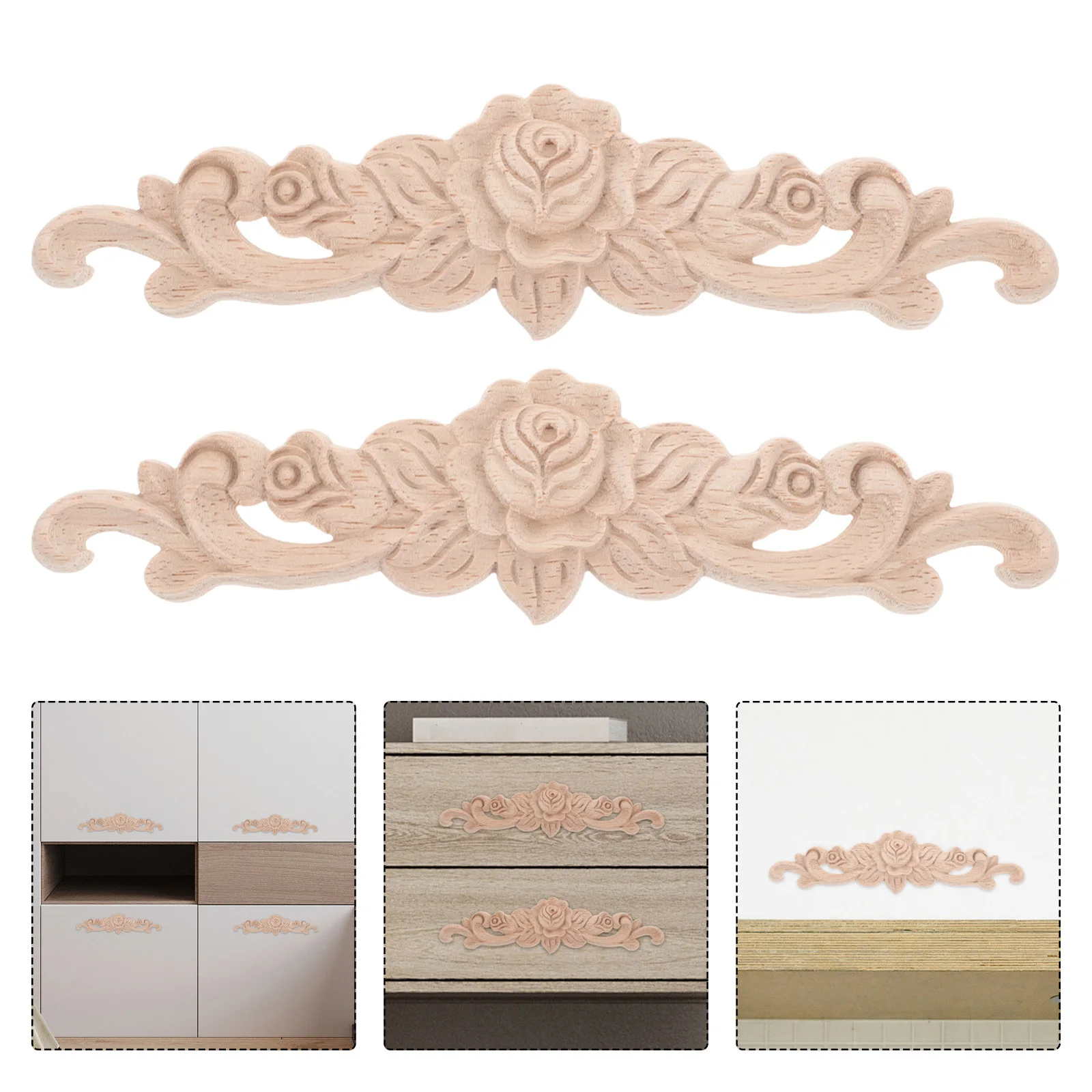 

5Pcs Wood Rose Applique Carved Unpainted for Furniture Cabinet Door Bed Decorative Onlay Furniture Rose Applique