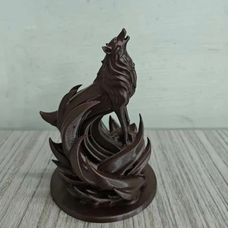 Vintage Wood Grain Sirius Wolf Howling Figurine 3D Print Tea Pet Car Office Desk Bonsai Landscape Home Decor Ornament Gift