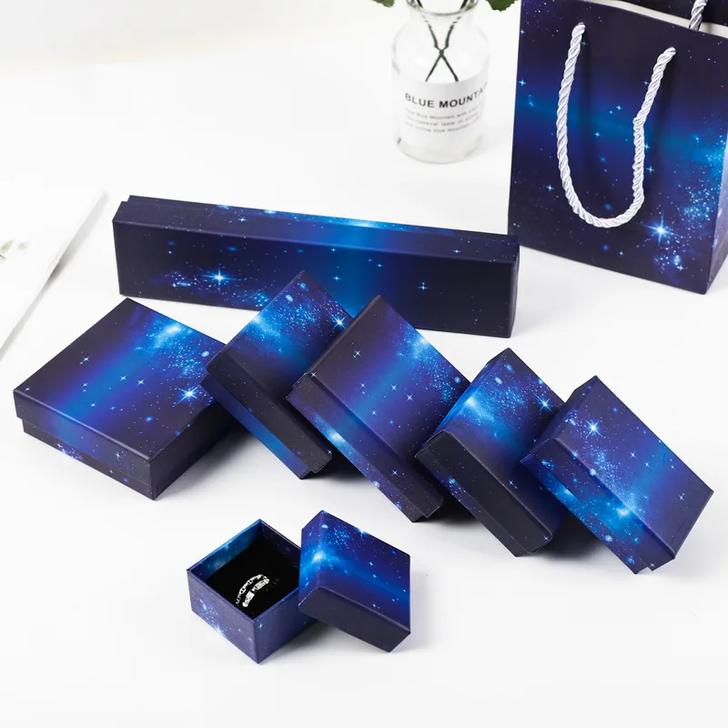 5pcs Creative Mysterious Blue Starry Set Jewelry Box Earrings Pendant Bracelet Bracelet Storage Box Gift Box Multi-size Optional