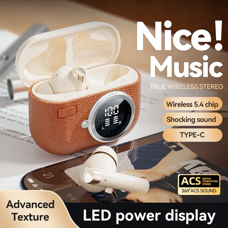 M88 Sport Music Wireless Bluetooth ANC Noise Reduction Earphones Long Battery Life Retro Style Leather Texture Bluetooth Headset