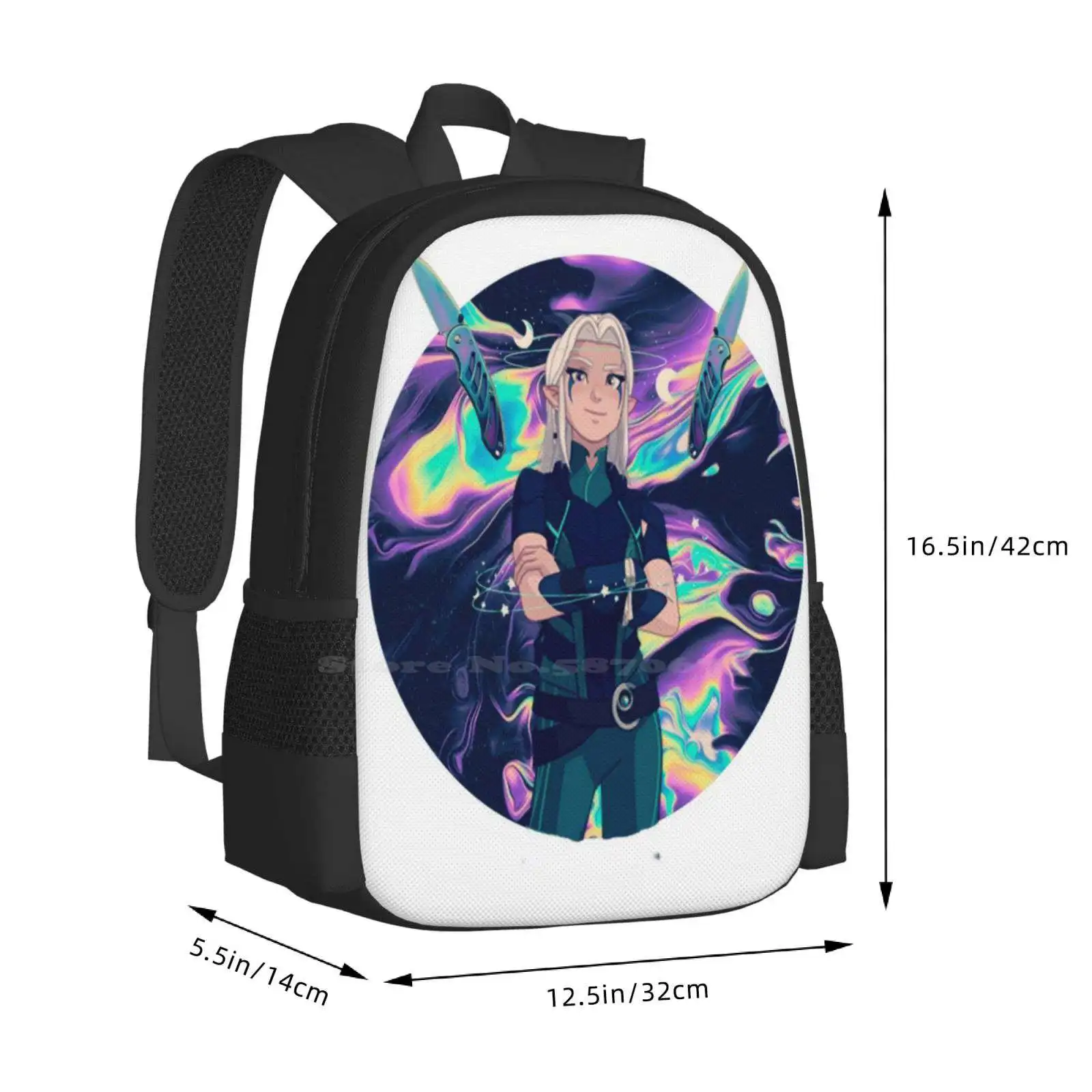 Rayla ~ The Dragon Prince Pattern Design Bag zaino per studenti Soren Dragon Prince Dragons Creature Callum Zaydia Bait Rayla