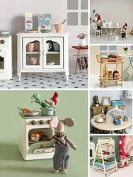 DollHouse Mini Kitchen Mini Locker Mini Trash Can Miniature Oven Chairs Children's Home Cooking Pot and Pan Food Doll Furniture