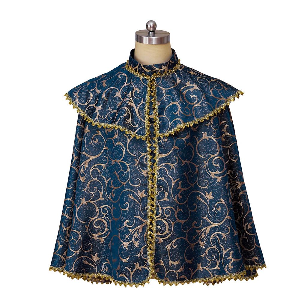 Medieval Nobles Brocade Short Cape Knight Pirate Prince Retro Cloak Capes Short Robes Jacket Coat Carnival Halloween Men Costume