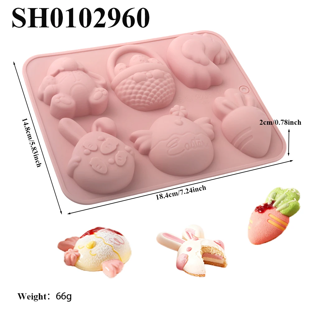 Easter Silicone Cake Mold 6-Cell Easter Elements Rabbit and Easter Egg Design Chocolate Mold Kitchen Dessert Baking Tools - view 3