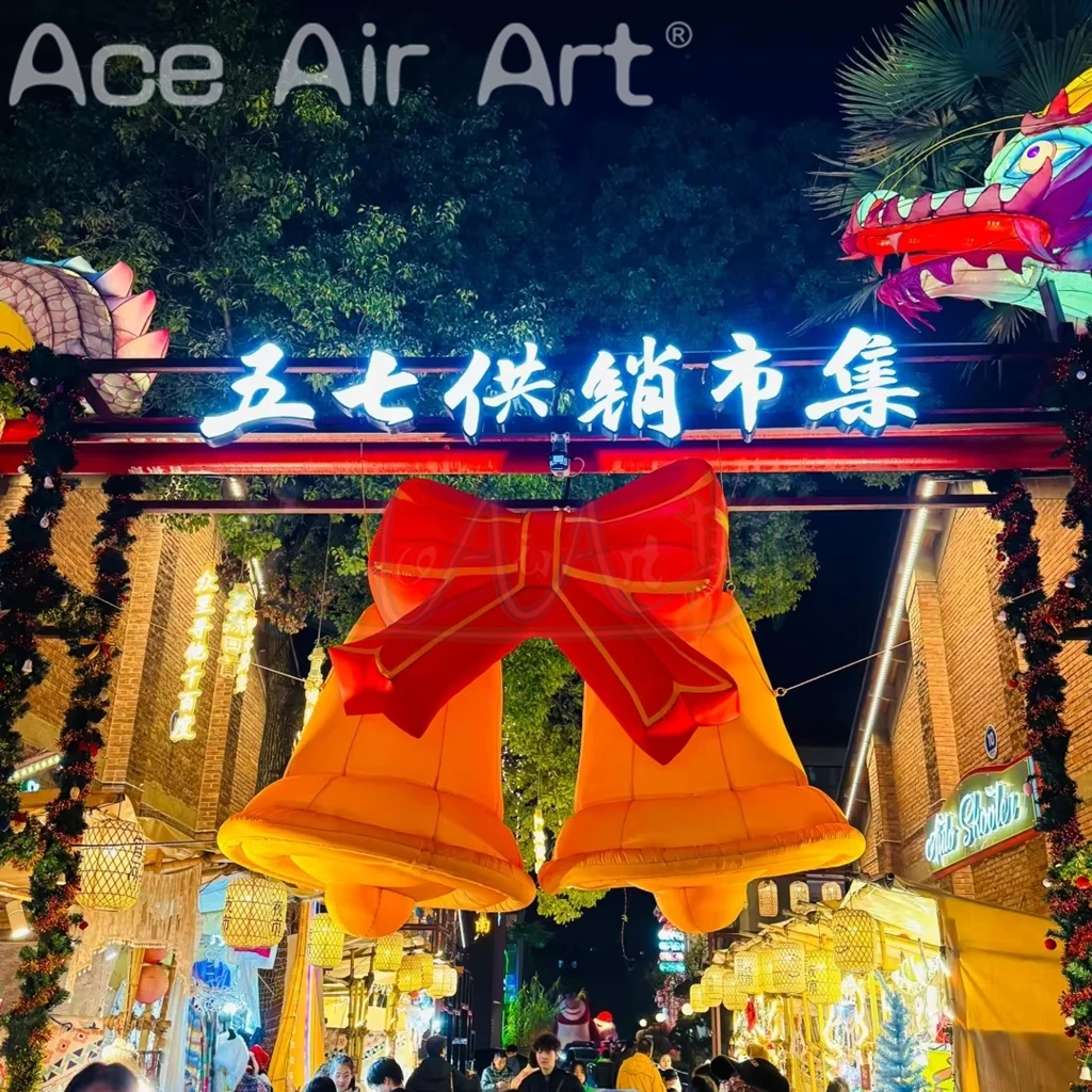 Campana gonfiabile con fiocco Jingle Bell natalizia per soffiaggio d'aria per decorazioni esterne Puntelli pubblicitari per eventi di club notturni