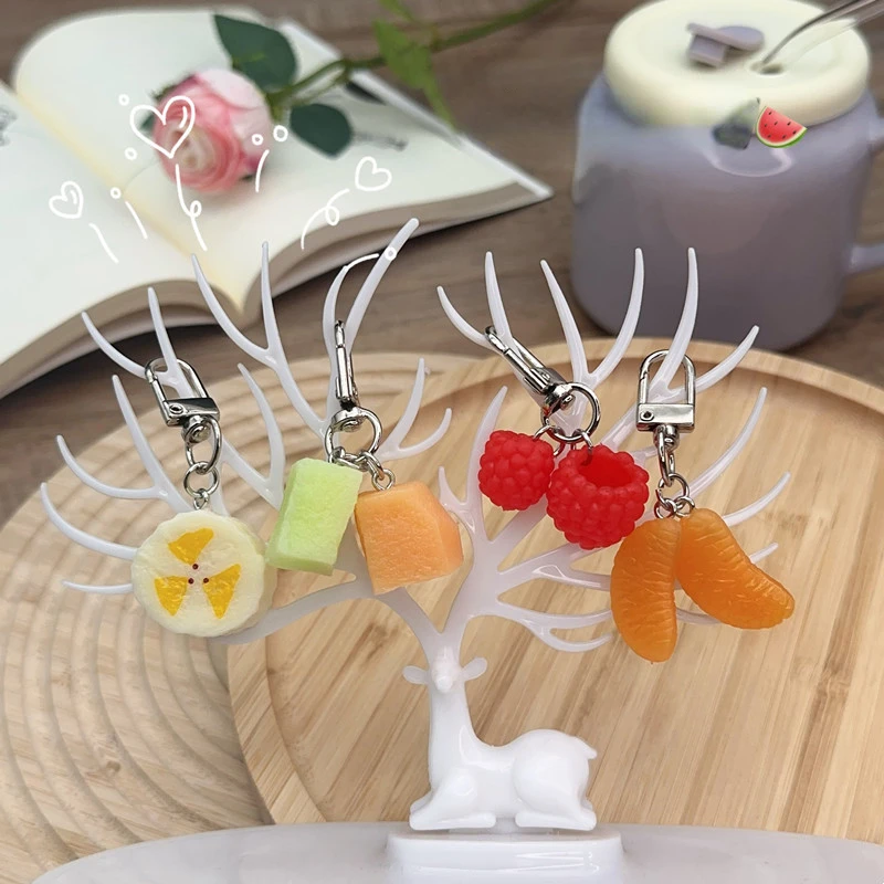 Creative Cute Fairy Fruit Keyring Fashion Food Strawberry Orange Toy Model Keychain Car Phone Bag Pendant Gift Ornaments Trinket