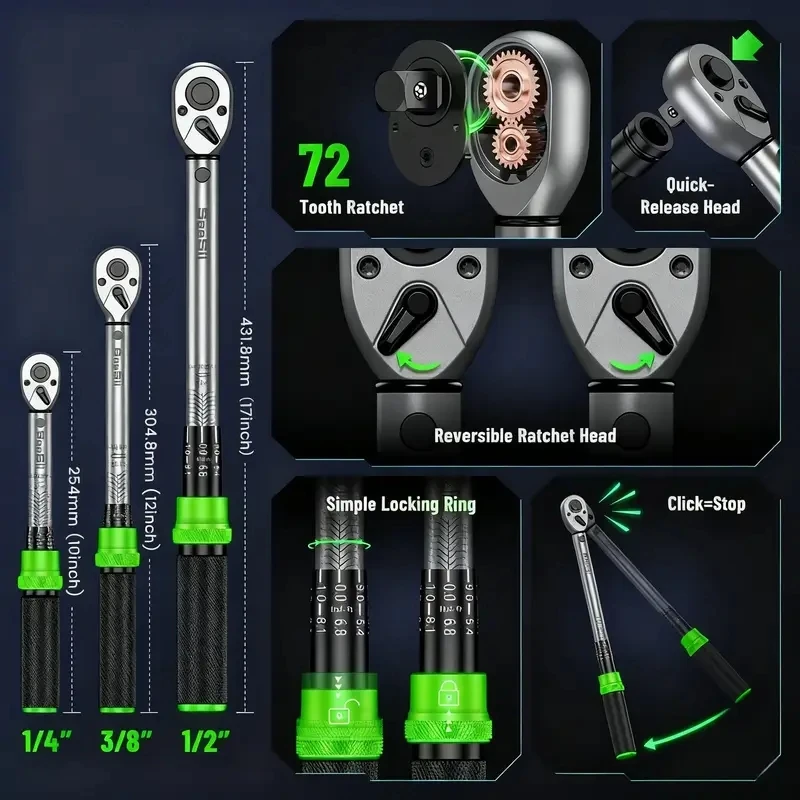 TaskStar Torque Wrench Set 8pcs Heavy-Duty Full Professional Novelty Socket Sets 3% Accuracy 10-227Nm for Car Motorcycle Bike
