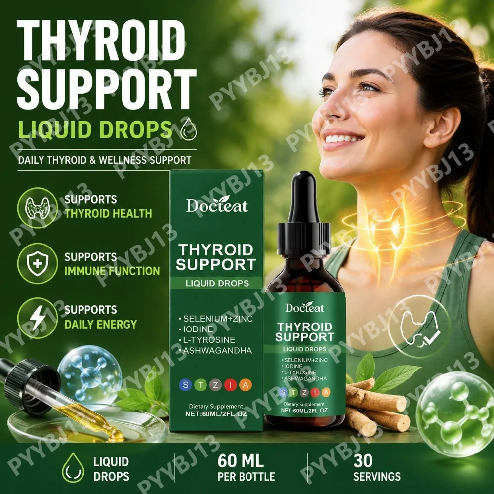 Docteat Thyroid Wellness Liquid Drops Formula with Iodine, Selenium, Zinc, L-Tyrosine and Ashwagandha for Daily Nutrition, 60 mL