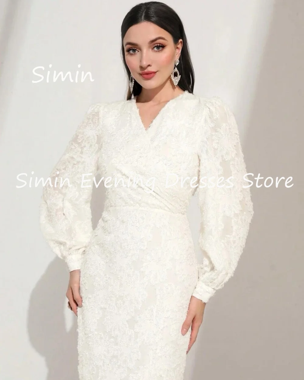 Simin-Robe de soirée élégante en tulle pour femme, sirène, col en V, dentelle, à volants, saoudien, robe de Rh, arabe, longueur de rinçage, robes de soirée, 2023