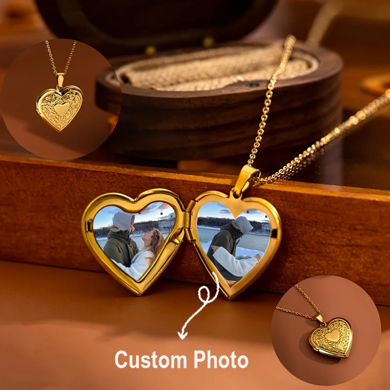 

Custom Photo Heart Locket Pendant Personalized Picture Memory Box Necklace Love Heart Charm Jewelry Gift For Women Girlfriend