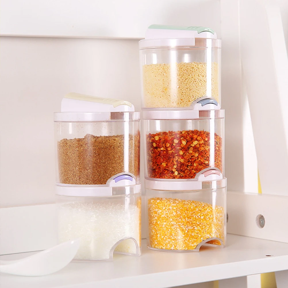 

5pcs Kitchen Seasoning Bottles Jars Boxes Plastic Spice Lid Can Sugar Layers Storage Organizer Box Home Organization Accessories