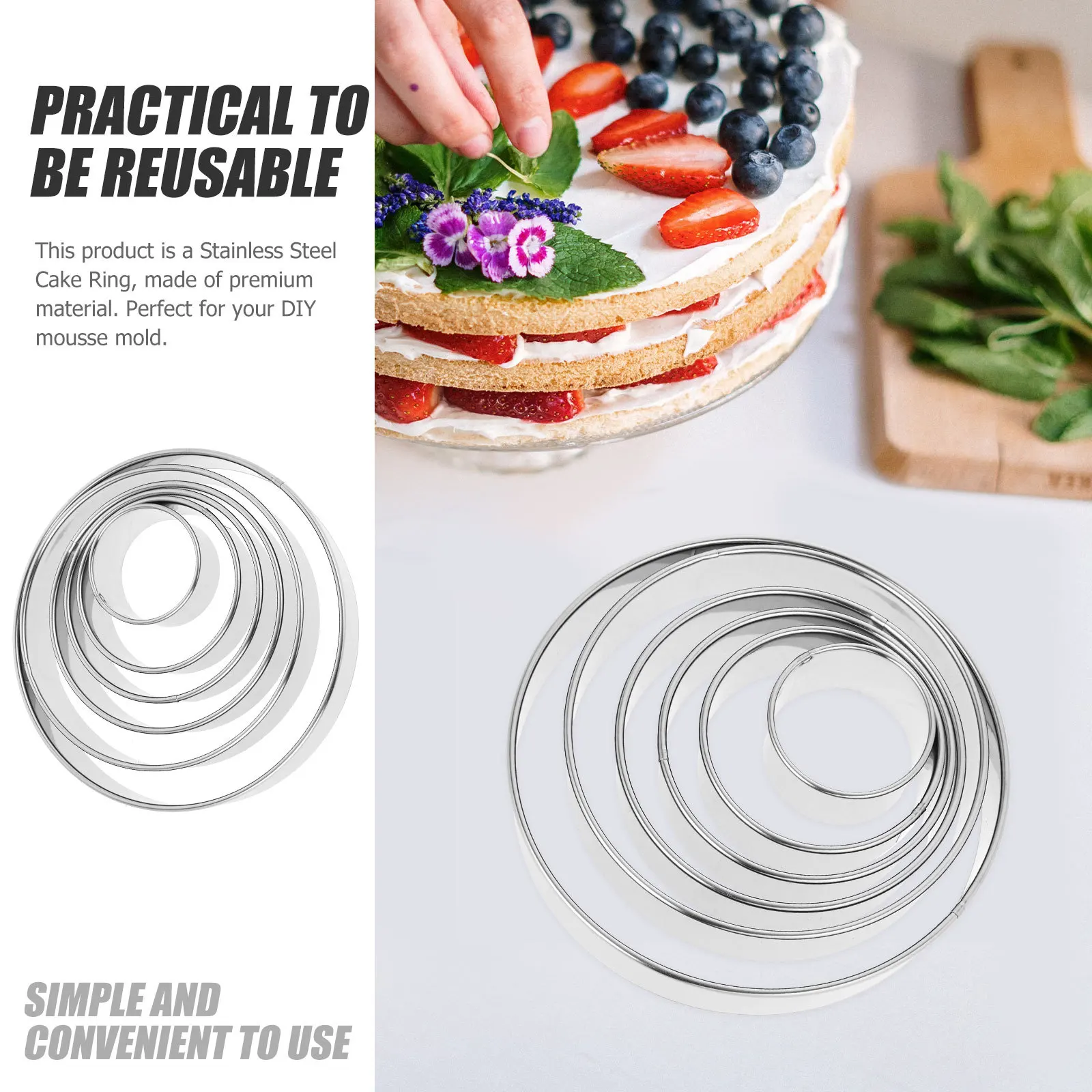 

6Pcs Stainless Steel Cake Ring Molds Non-Stick Mousse Baking Tool DIY Kitchen Round Cookie Cutter Cake Ring Biscuit Cutter