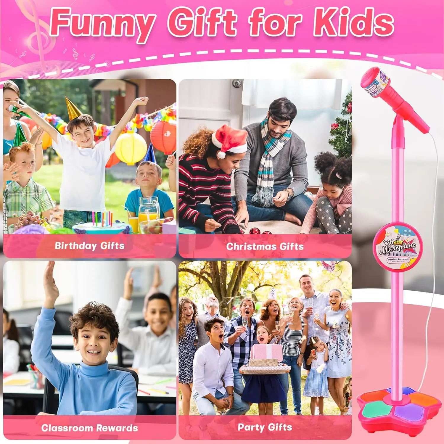 Micrófono para Niños con Soporte Ajustable, Juguete Musical de Karaoke, Máquina de Karaoke con Luces para Fiestas de Niños y Niñas, Regalo
