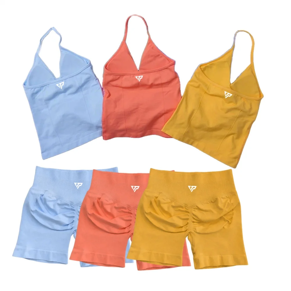 

Keep That Pump 2 Piece Gym Sets Womens Outfits Yoga Sets High Quality Seamless Lace-Up Bra Scratch Shorts Sports Sets