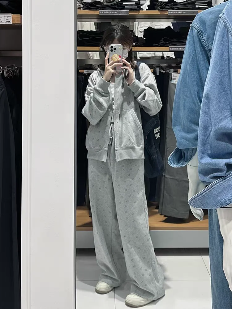 高品質プリントカーディガン スウェット スポーツスーツ 学生向け 快適 春秋 ラフスタイル ツーピースセット