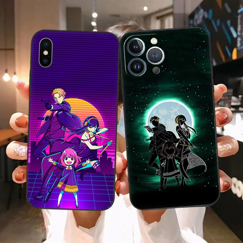 Soft Phone Cases For iphone 16 15 14 13 12 11 Pro XS Max Mini XR 7 8 Plus 16ProMax Cartoon Girl Spy × Family Black Matte Cover