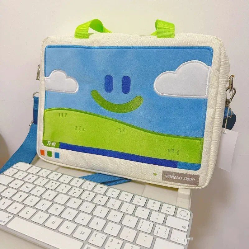 Ins Cartoon Laptop Bag com alça de manga, Bolsa de transporte, Pacote pendulares para trabalho e escola, Bolsa de transporte, MacBook, HP, Asus, Acer, Lenovo