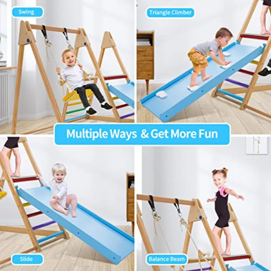 ملعب داخلي 4 في 1 للأطفال الصغار الذين تتراوح أعمارهم بين 26 عامًا: صالة الألعاب الرياضية مع منزلق متسلق متأرجح وشعاع التوازن للعب الداخلي الآمن و #4