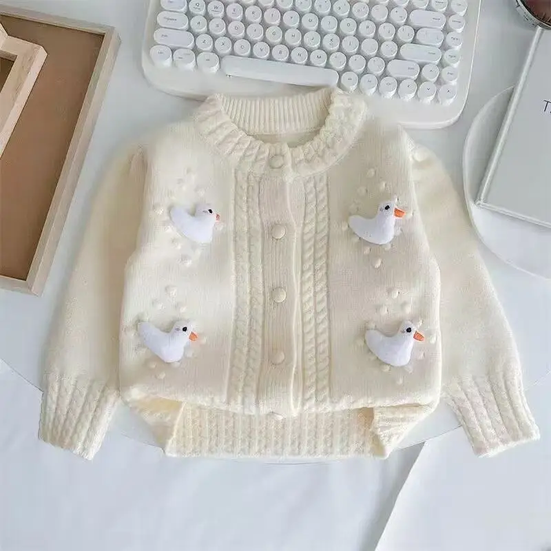 Spring and Autumn Girls' Sweater Knitted Sweater Fashion Stereoscopic 3D Cartoon Children's Casual Cardigan Coat 80-130CM