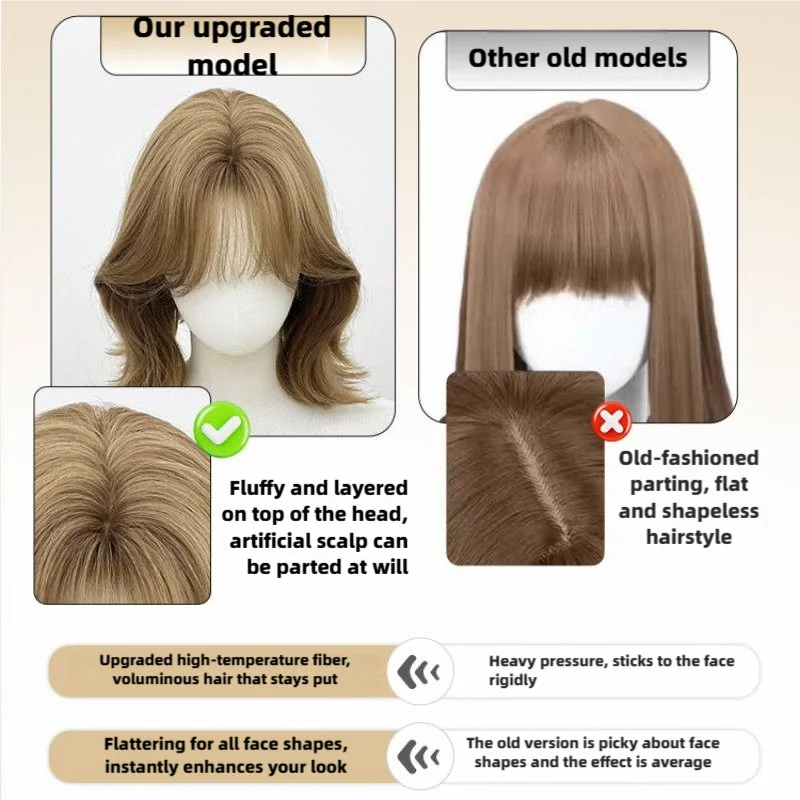 วิกผมสังเคราะห์สีน้ำตาลแอชบราวน์ทรงบ๊อบ มีหน้าม้า วิกผมสั้นแบบลอนสไตล์โลลิต้า สำหรับผู้หญิงผิวขาว ผมดูเป็นธรรมชาติ เหมาะสำหรับใส่ในชีวิตประจำวันและงานปาร์ตี้