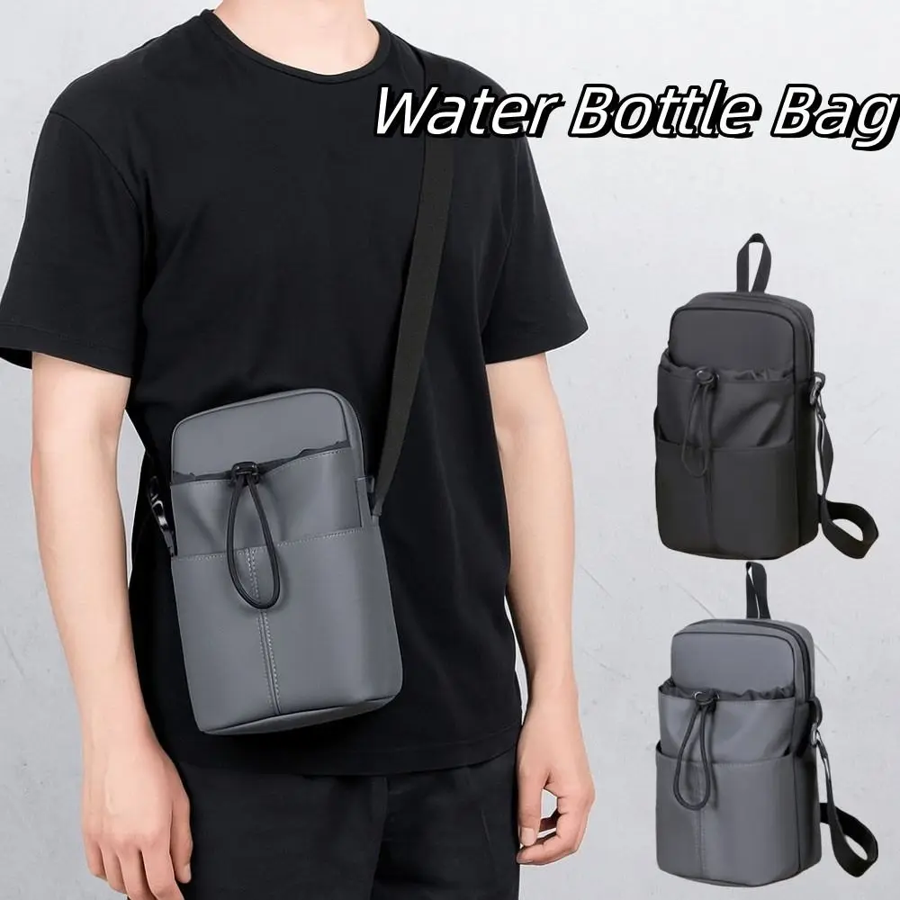 

Shoulder Strap Water Bottle Bag Nylon Front Pocket Water Bottle Holder Large Opening Waterproof Crossbody Water Bottle Purse