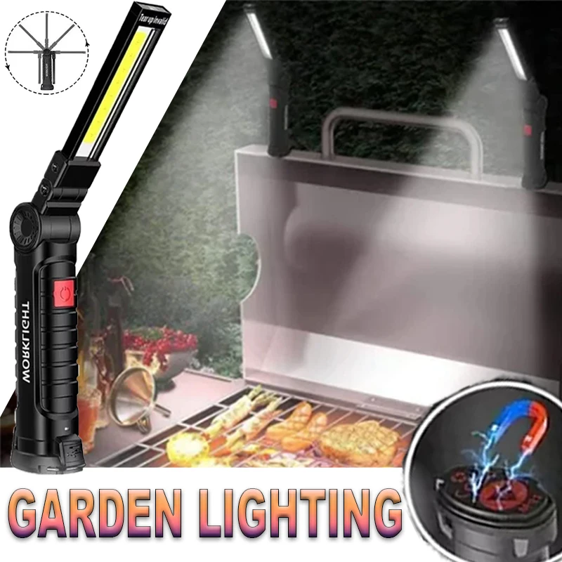 Portable LED Flashlight with Magnetic Hook Outdoor Repair Work Light Type-C Rechargeable Lamp Lantern for Camping Reading BBQ