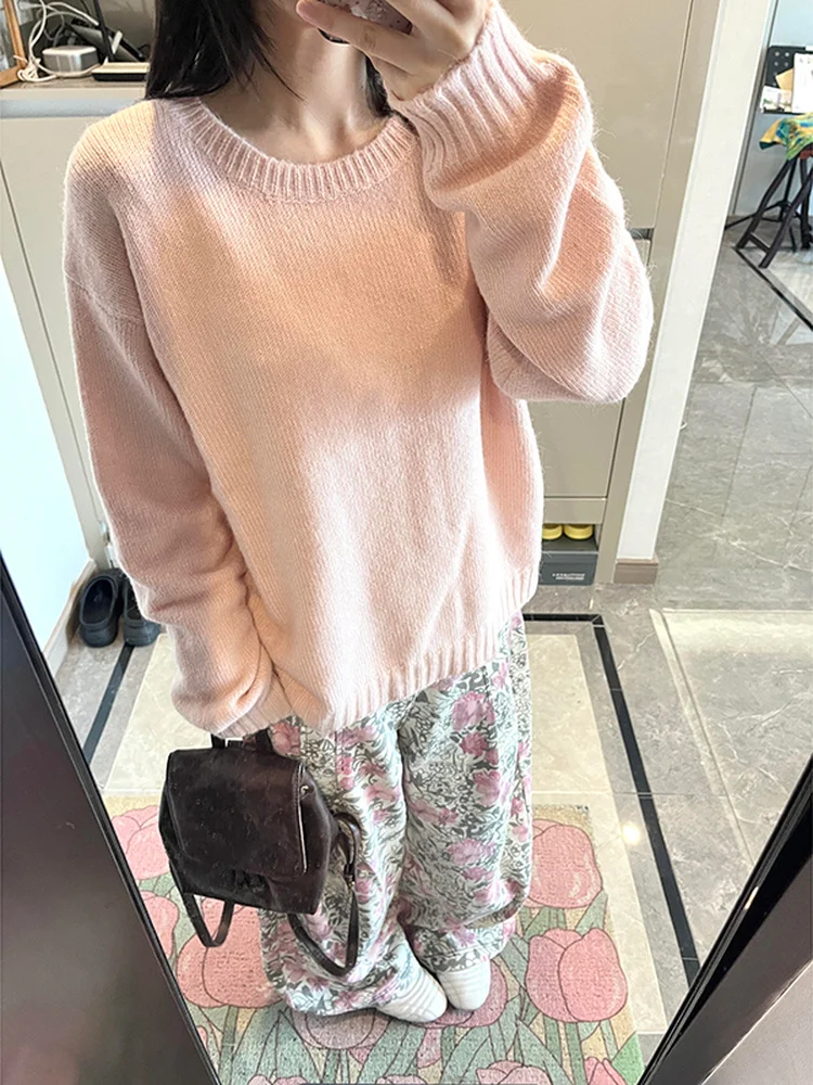 

Американский круглый вязаный свитер Ne осень-зима Мягкая свободная теплая внутренняя одежда Повседневный длинный топ све для молодежи