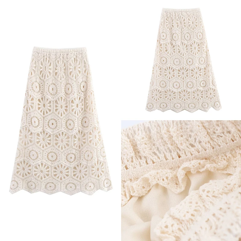 

Sweet Sle, кружевная повседневная летняя юбка-миди для женщин, юбка трапециевидной формы с высокой талией, полиэфирное волокно, бренд Z