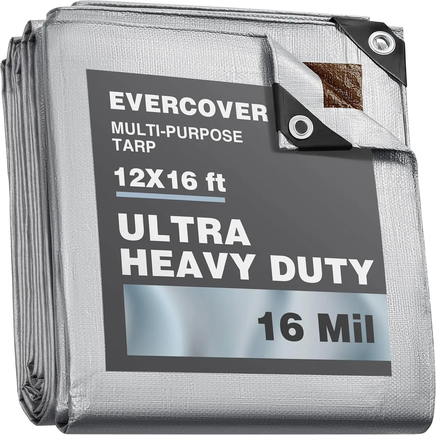 

12x16 ft Heavy-Duty Tarp, All-Weather Waterproof UV-Resistant 16 MIL 240 GSM Silver Tarpaulin with Reinforced Edges and
