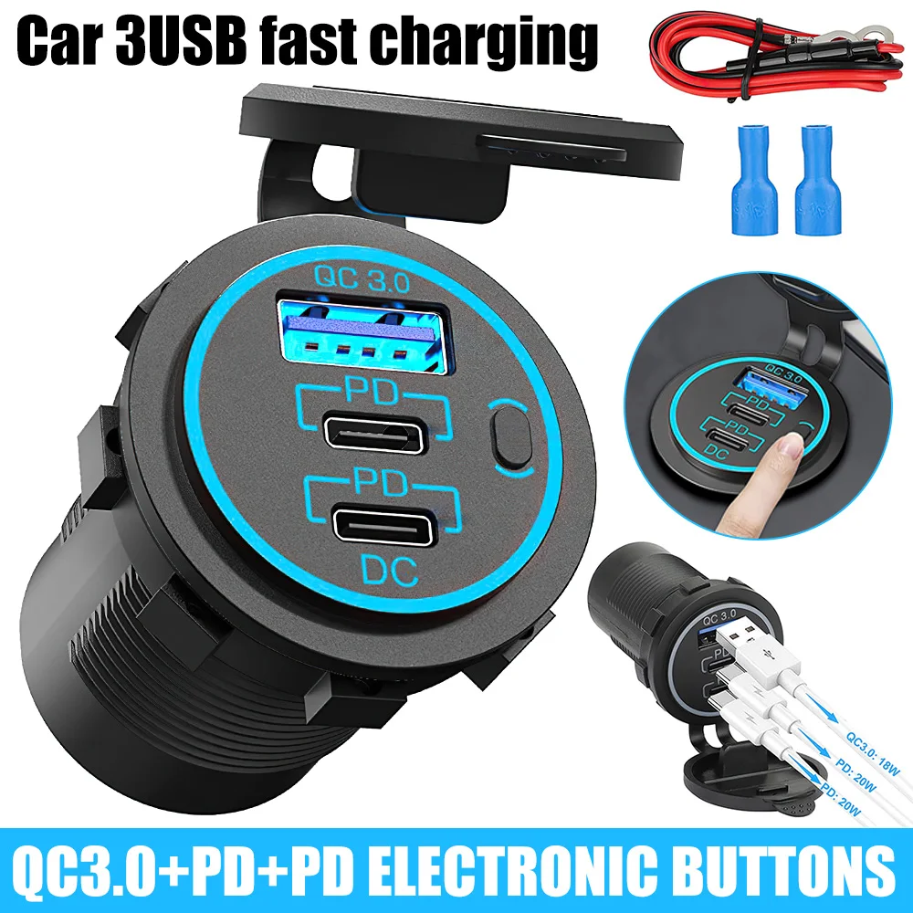

Автомобильное зарядное устройство 12 В/24 В, розетка USB C, 20 Вт, двойной PD типа C и 18 Вт, розетка QC3.0, быстрая зарядка для автомобиля, морской грузовика, автомобиля, лодки, мотоцикла