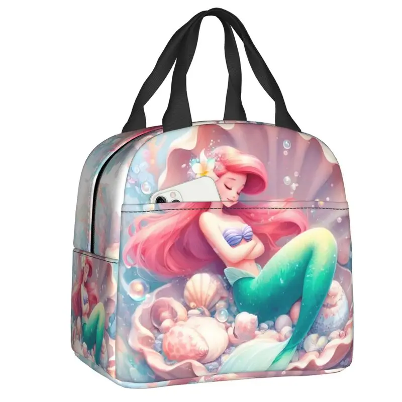 

Custom The Little Mermaid Lunch Bag Men Women Kawaii Princess Cooler Thermal Insulated Lunch Boxes for Kids School Children