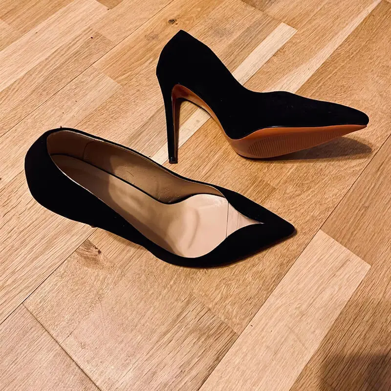 Onlymaker  Women Pointed Toe Snake Slip On Black 12cm High Heel Stiletto Pumps Large Size Sexy Basic Shoes
