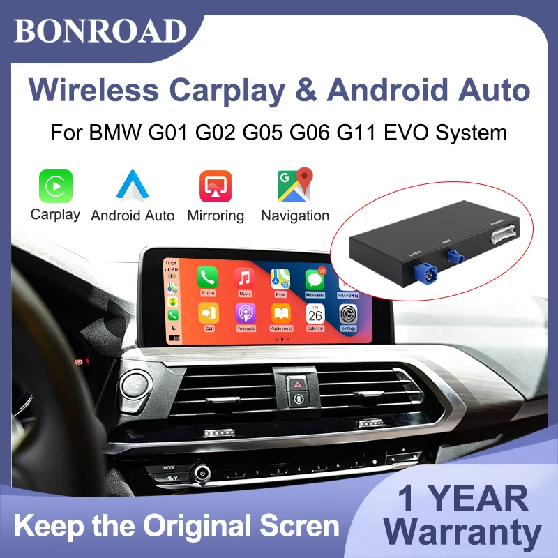 BONROAD Decoder Box Wireless CarPlay per BMW G01 G02 G11 G12 G20 G21 F49 F39 con supporto sistema EVO, Android Auto, Mirror Link e Navigazione