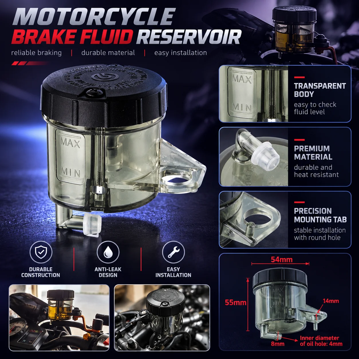 Universal Adelin Brake Fluid Reservoir Auto Bikes Motorcycle Scooter Oil Master Cylinder Foot Cup Dirt Bottle Accessories view 2