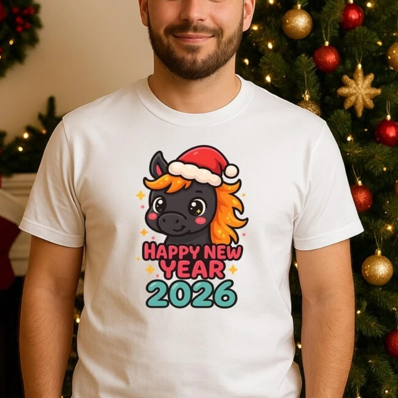 السنة الجديدة النار الحصان PNG حزمة خط الفن الحصان سانتا قبعة عيد الميلاد Clipart Crewneck عالية الجودة القطن رجالي الجرافيك بلايز #6