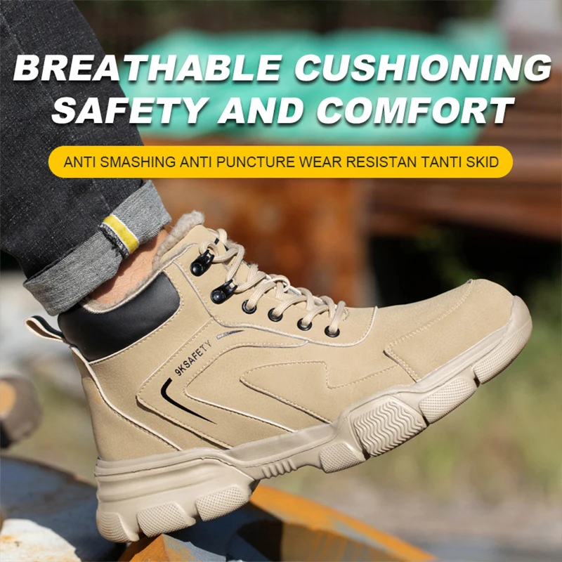 Fashion Men Boots Safety Shoes Men Work Shoes High Top Protective Safety Boots Man Anti Smash Anti-Stab Safety Work Shoes Men