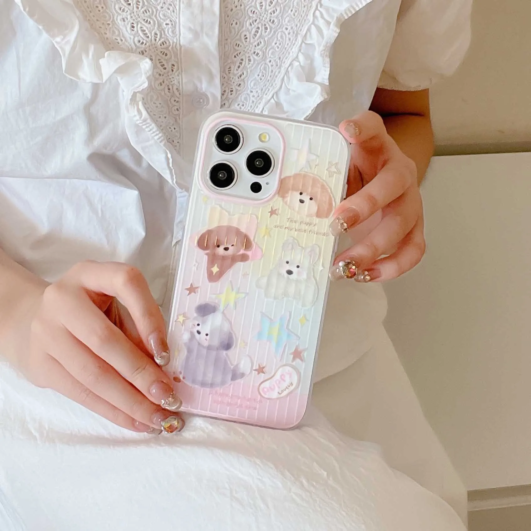 Colorful stars cute puppy cartoon shell for iphone 15pro 14 12promax 15 14pro 13pro 13 12 pro max summer motting phone case