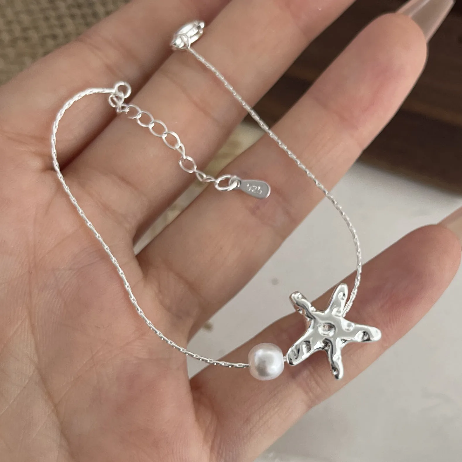 925 Sterling Silver Bracelets for Women Men String Accessories Trend Cute Starfish Pearl Pendant Party Jewelry Gift